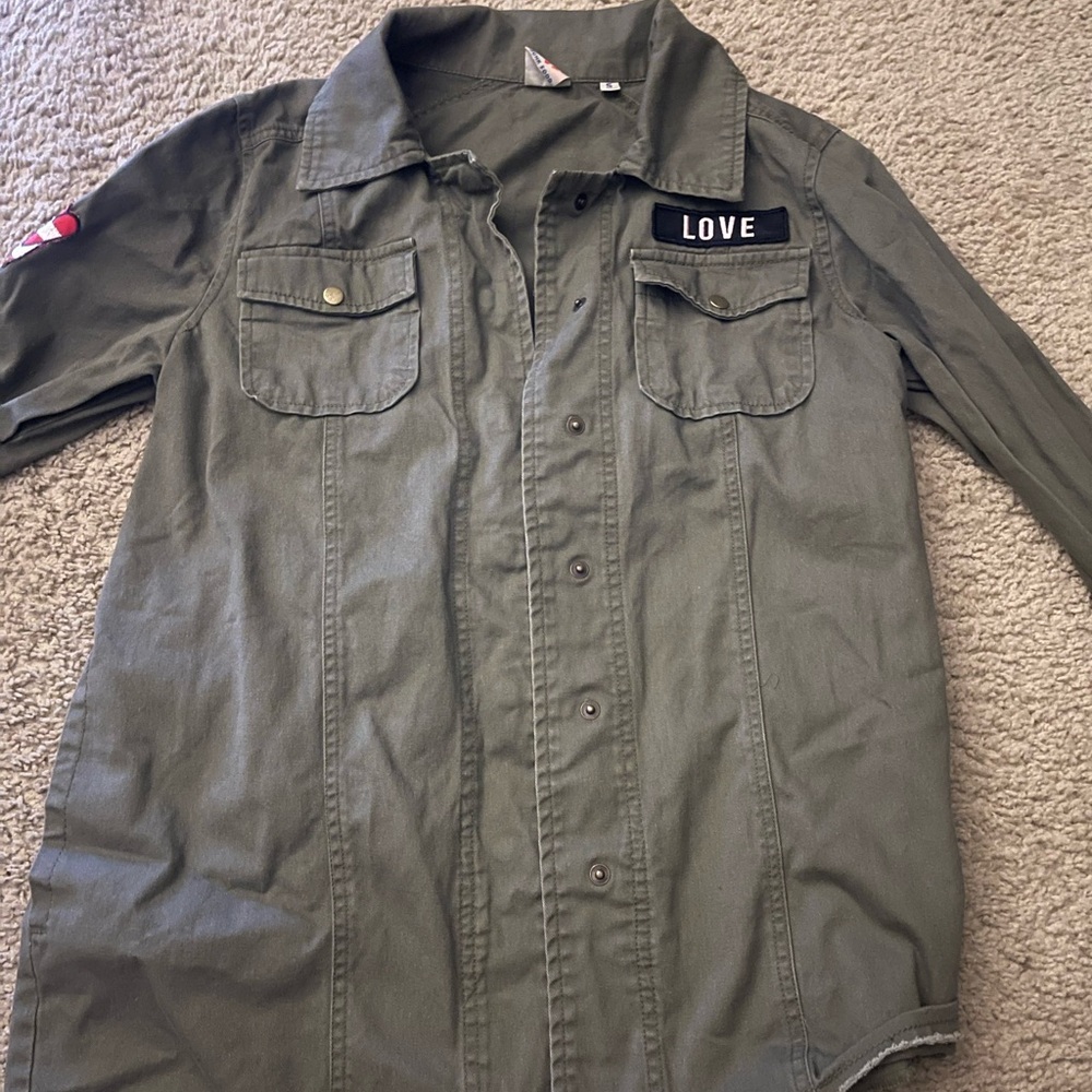 Olive Green LOVE Patch Men's Shirt